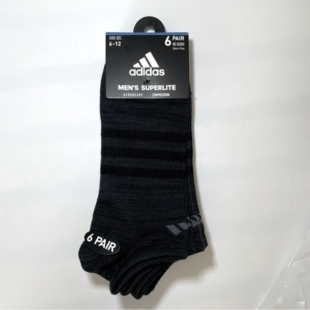 Adidas men’s no show cushioned socks 6 pairs size 6-12 black gray